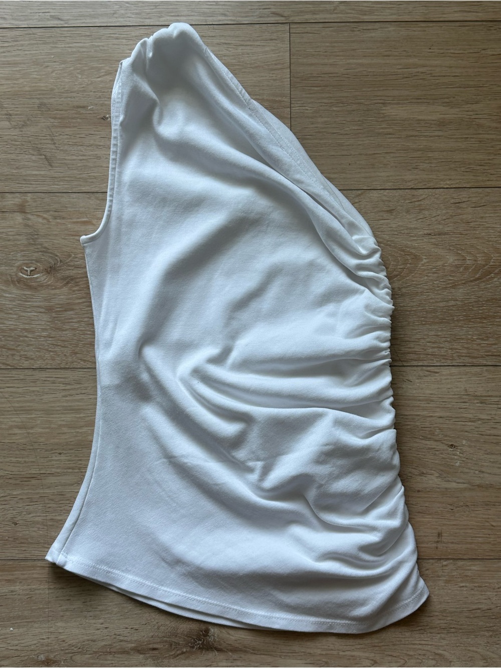 Zara White One-Shoulder Ruched Tank Top-